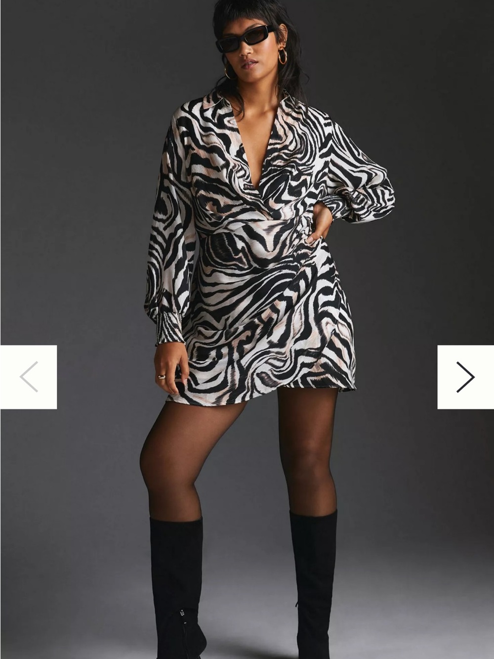 Anthropologie Graphic Print Wrap Mini Dress - Black, White & Tan